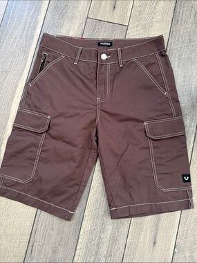 True Religion Men's Dark Brown Cargo Shorts with Contrast Stitching
